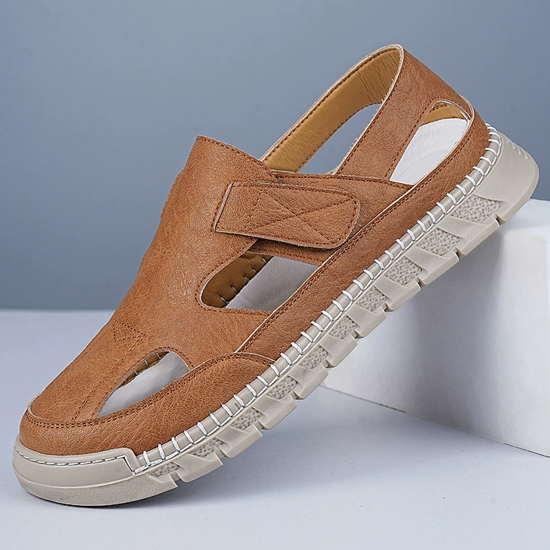 Прямые поставки от производителя: мужские кожаные сандалии для среднего и пожилого возраста, дышащие, нескользящие, новые модели 2025 года, оптовая торговля.