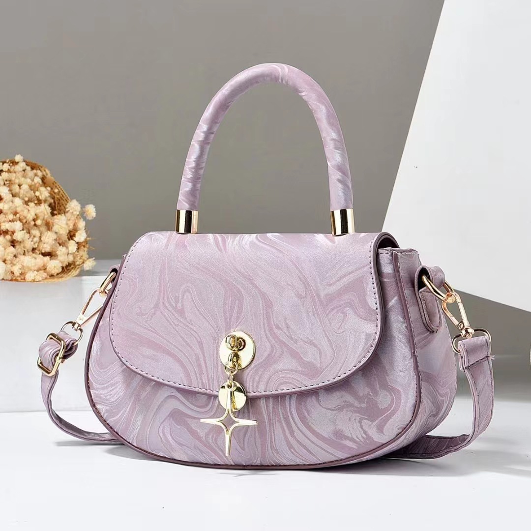 Pu Leather Material Star Pattern Women's Pu Leather Star Elegant Classic Style Sewing Thread Oval Flip Cover Shoulder Bag