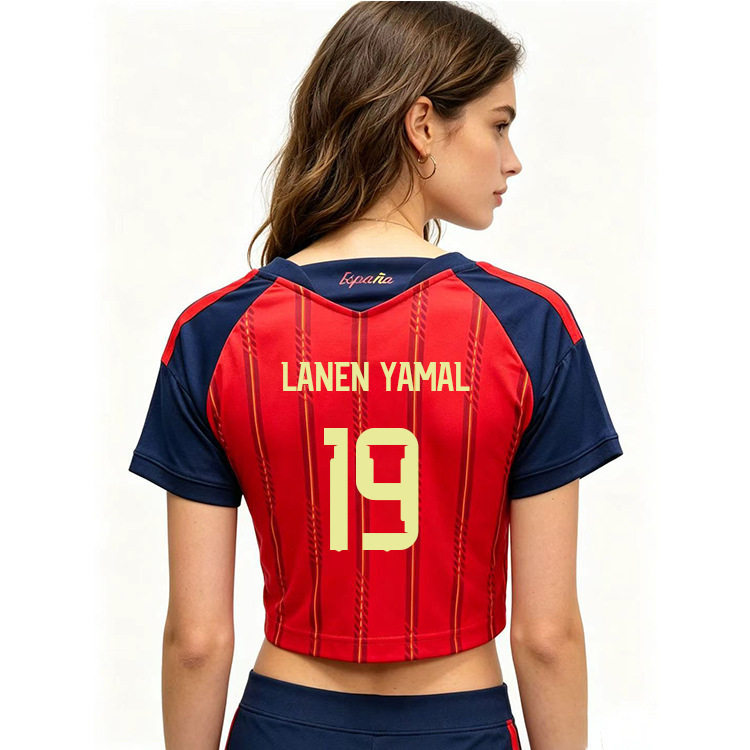 Copa del Mundo España Argentina México versión de fans camiseta de mangas cortas con ombligo brasileño camiseta de mujer image 4