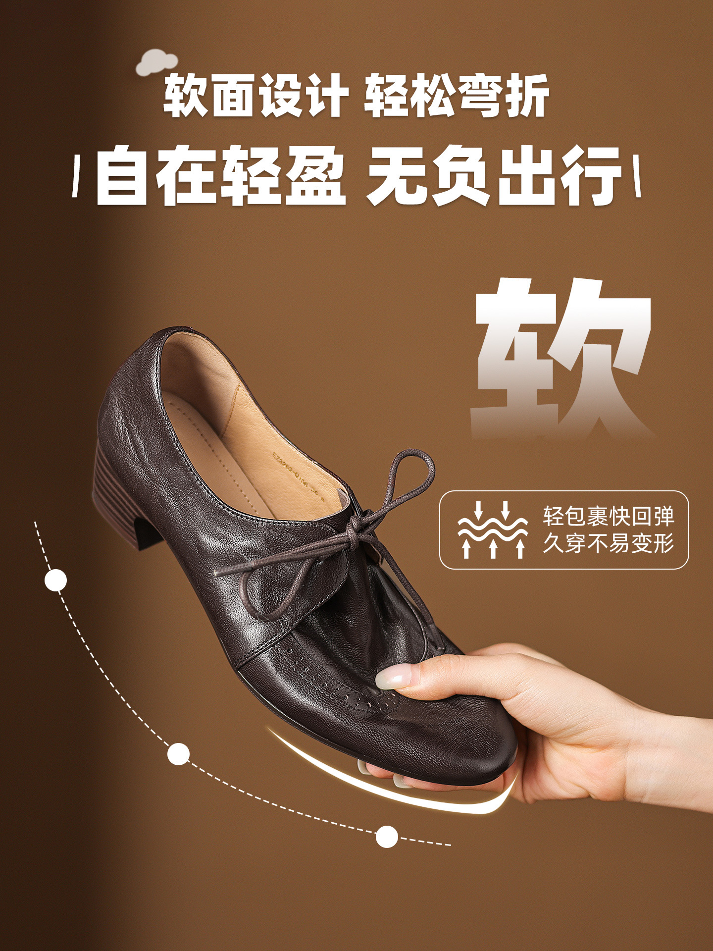 Giày loafer nữ da cừu buộc dây phong cách vintage, gót thấp vuông — màu nâu chi tiết 1