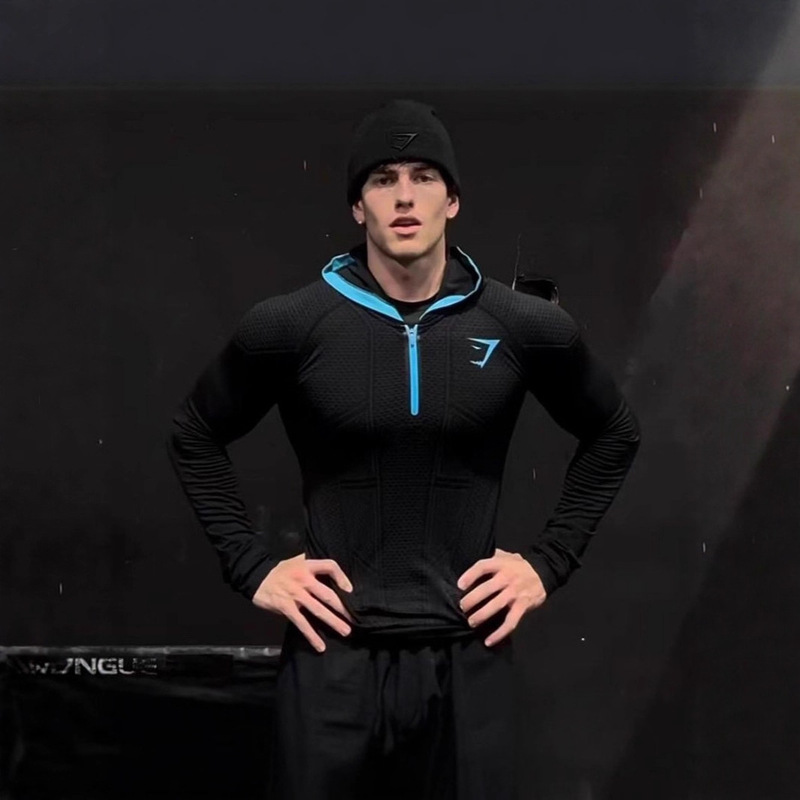 Gymshark Men's Long-Sleeved Autumn and Winter Classic Superhero Quick-Drying Stretch Hoodie Half-Zip Training Suit Gymshark Men's Long-Sleeved Autumn and Winter Classic Superhero Quick-Drying Stretch Hoodie Half-Zip Training Suit