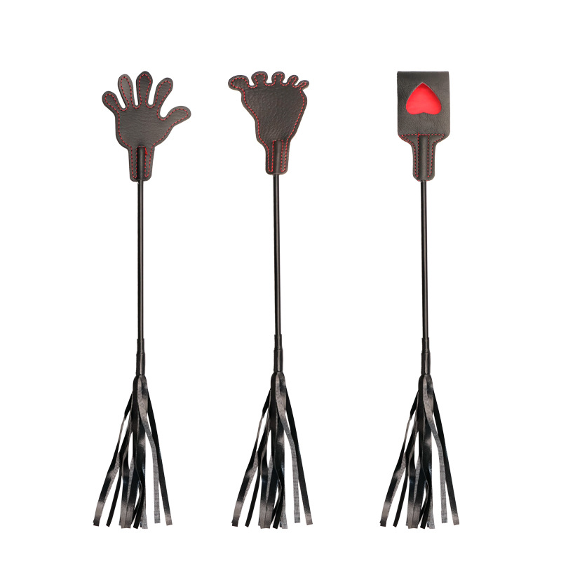 Leather Tassel Hand-Held Whip, Black Leather Paddle for Adult Sensory Play — detail image 5
