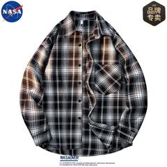 NASAOVERアメリカンファッションの格子シャツ2025春の新型のごろつきがかっこいいです。高級感があります。カジュアルな長袖コートです。