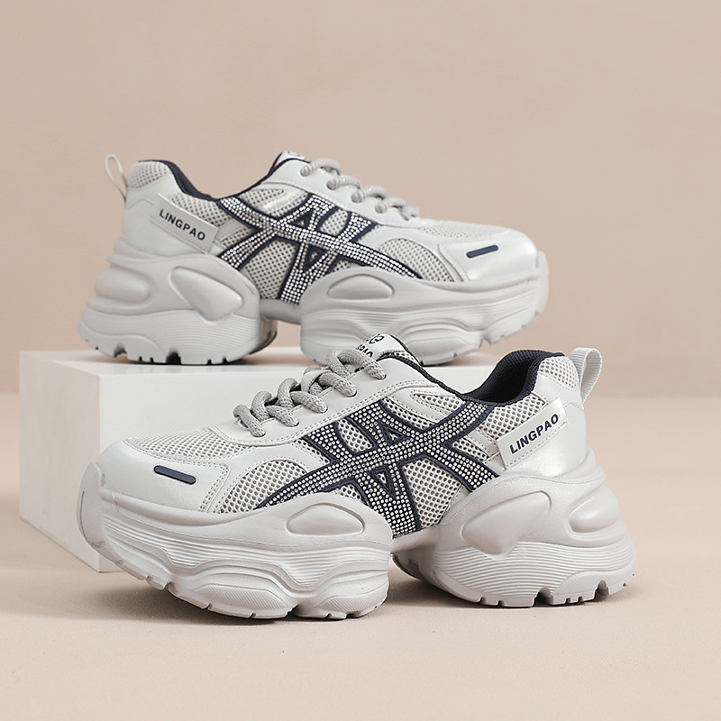 Popular Height-Increasing Women's Shoes, Mesh All-Season Breathable Running Dad Sneakers, Autumn and Winter Thick-Soled Non-Slip Casual Shoes