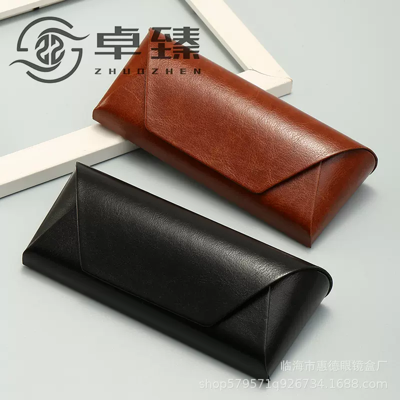 眼镜盒  简约复古包子皮质手工老牛皮近视墨镜收纳盒 可印LOG