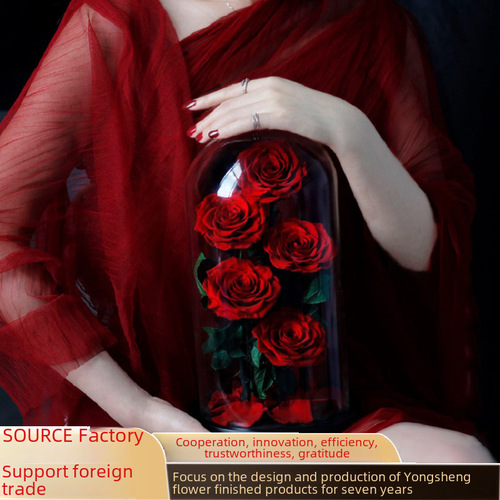 Cross-border Eternal Rose Flowers, Real Blossoms in a Glass Dome—Perfect Birthday or Qixi Festival Gift for Her, Exuding Sophisticated Elegance