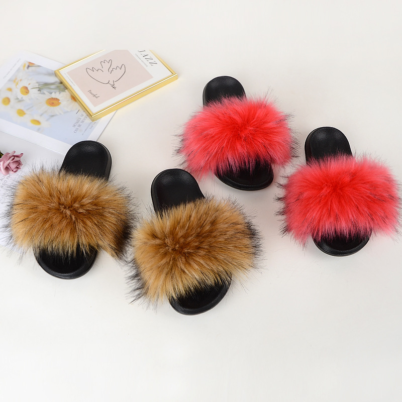 Trendy Faux Fur Fox Fur Slippers Flat Fashion Winter Fur Slippers for Women Outdoor Wear Cross-Border