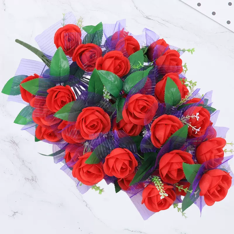 48头纱巾仙桃玫仿真绢花婚庆喜庆玫瑰花束装饰摆放花卉插花艺术花