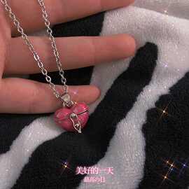 个性蹦迪法式复古爱心可打开盒子宝石千禧锁骨链项链