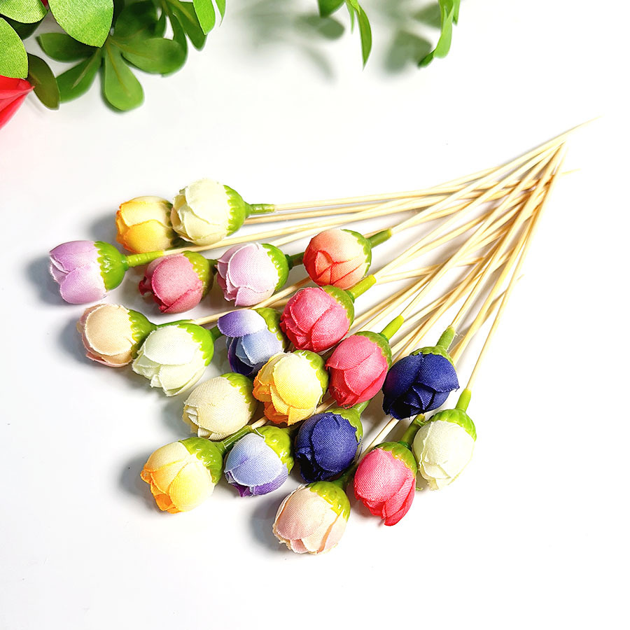 Decoraciones de platos fríos de rosas creativas, inserciones, botones pequeños de simulación, signos de frutas desechables, platos de frutas, decoración de postres