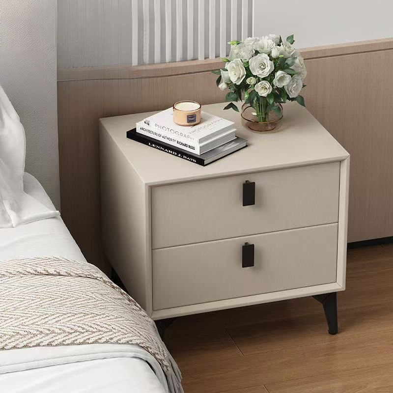Solid Wood Leather Fully Equipped Modern Bedside Table Simple Bedroom Storage Cabinet Home Bedside Cabinet Light Luxury Storage