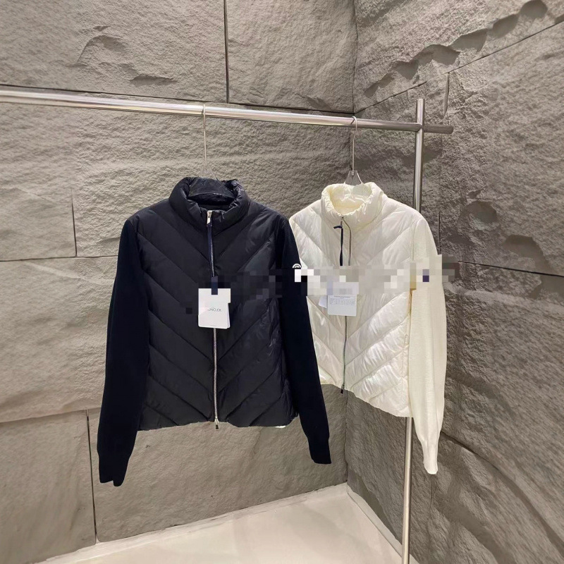 Autumn and Winter New down Jacket High Version m Brand Diagonal Stripe Stand Collar Lightweight Wool Sleeve Splicing V-Neck Knit Sweater