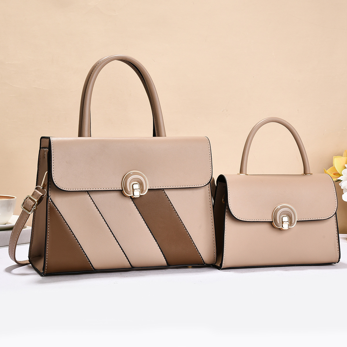 Bolso de dos piezas, bolso de mano a rayas de color contrastante, bolso de hombro casual de moda, bolso de mochila universal, bolsas transfronterizas