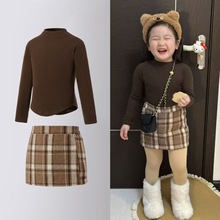 女童格子毛呢半身裙儿童秋冬加厚毛呢短裙宝宝防走光包臀裙子