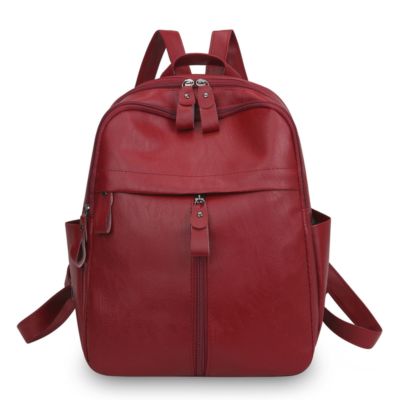 Casual Large-Capacity Retro Korean Style Fashionable Versatile Outdoor Women's Backpack Multi-Functional Pu Waterproof Simple Backpack