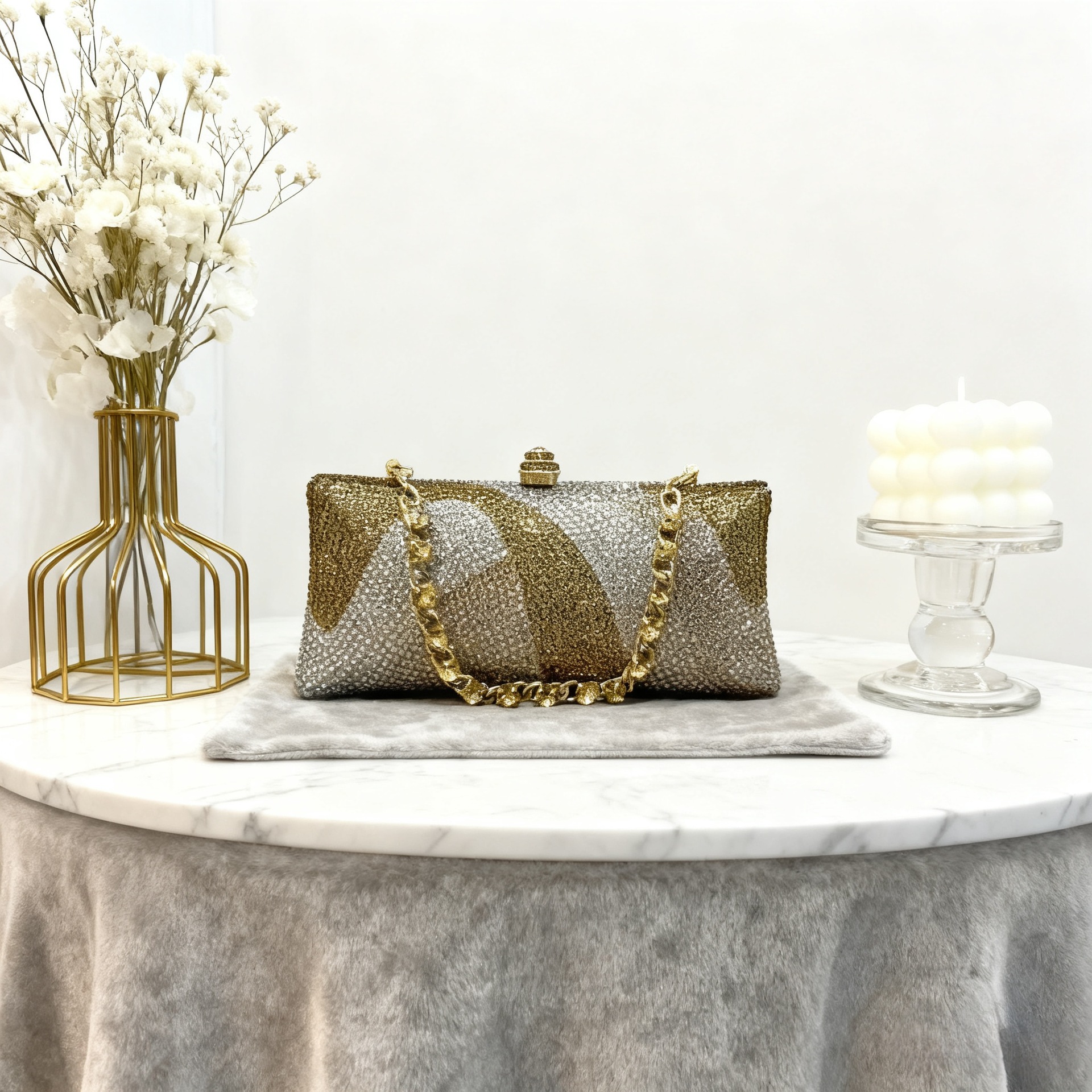 Cross-border nuevo bolso de cena de damas brillante con diamantes llenos bolso de mano cuadrado de estilo horizontal de banquete de lujo ligero bolso de cena de alta calidad