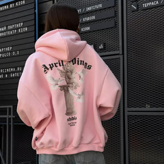 欧美跨境后背印花连帽卫衣女秋时尚个性宽松拉链卫衣外套女甜辣风