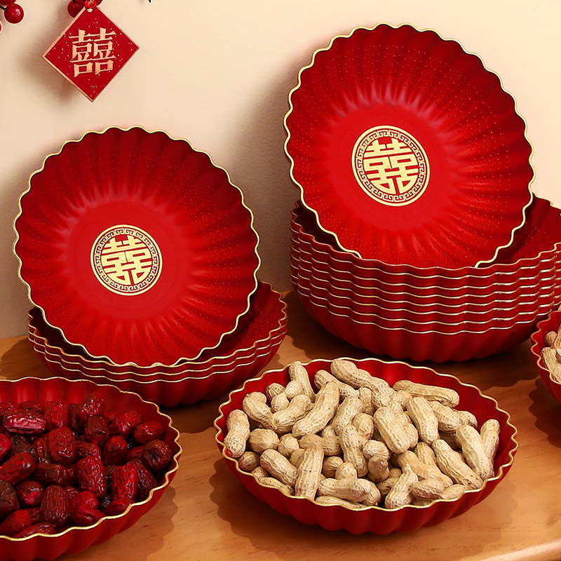 Wedding fruit plate, candy tray, wedding living room coffee table red celebration plate, engagement home-use trendy dry fruit plate Wedding fruit plate, candy tray, wedding living room coffee table red celebration plate, engagement home-use trendy dry fruit plate