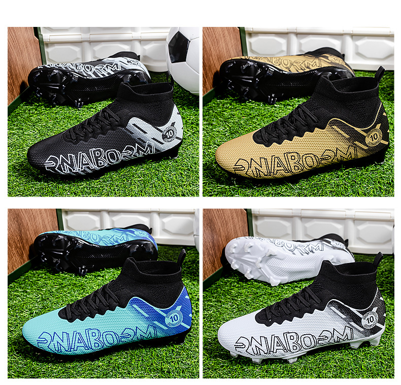 Autumn New High Top Long Men's and Women's Gold School Professional Training Broken Nail Football Shoes_voghion.com