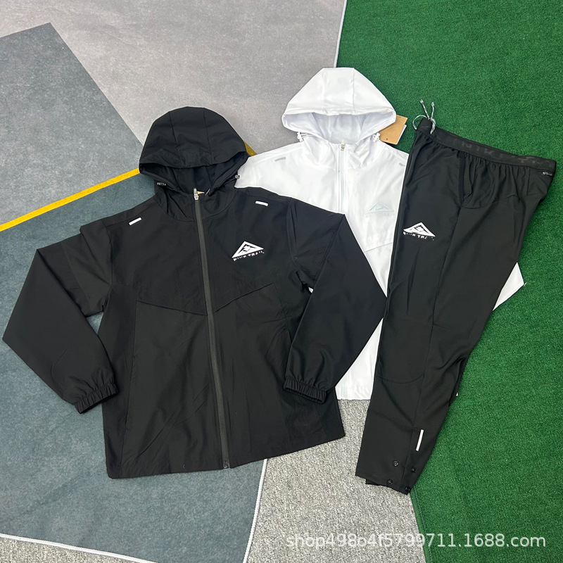 Triangle Frame Sports Training Quick-Dry Windproof Jacket and Pants Ice Silk Set for Spring and Autumn Outdoor Fitness Hooded Stretchy Men's Outfit Triangle Frame Sports Training Quick-Dry Windproof Jacket and Pants Ice Silk Set for Spring and Autumn Outdoor Fitness Hooded Stretchy Men's Outfit