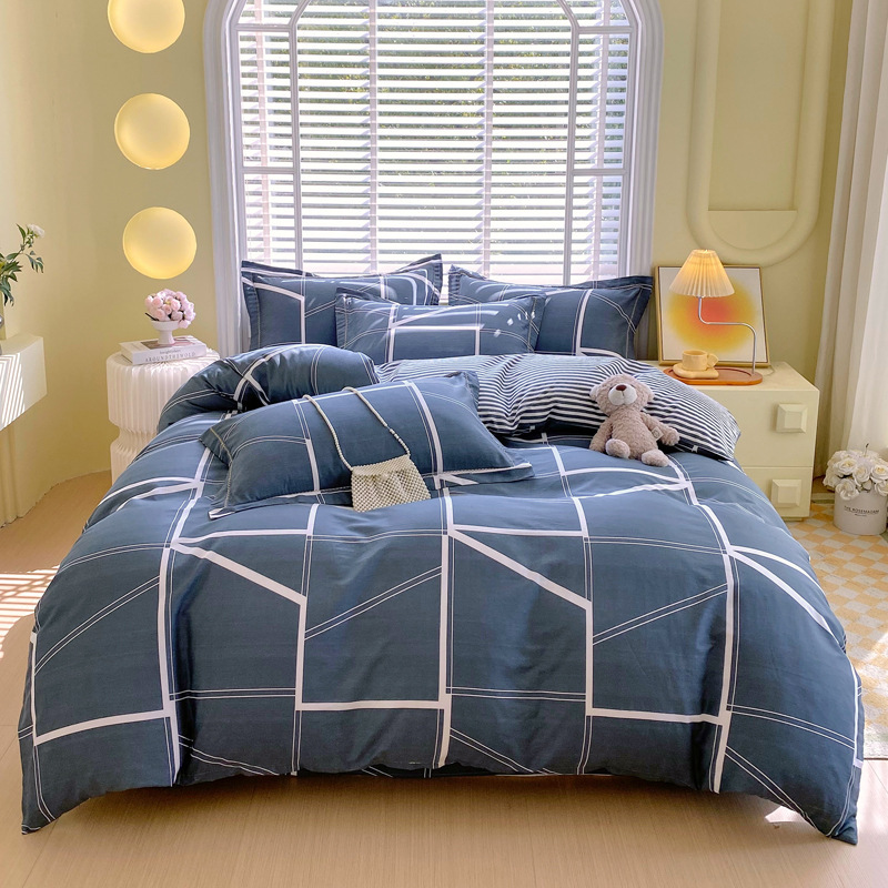 100 Cotton Four-Piece Set Pure Cotton Simple Skin-Friendly Quilt Cover Student Dormitory Bed Bed Sheets Three-Piece Set Bedding Bed Bed Sheets 4