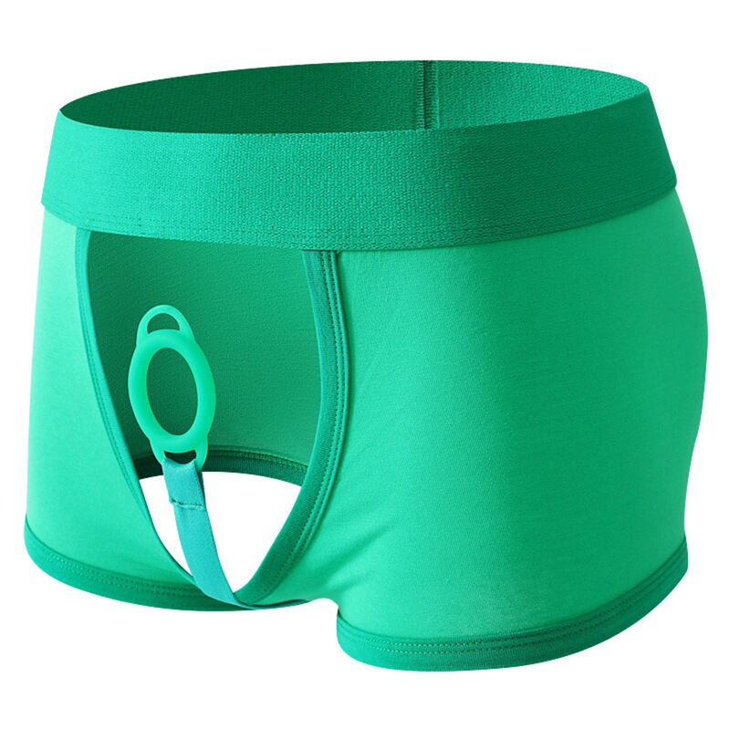Men's Breathable Open-Crotch Boxer Briefs with Silicone Semen-Locking Ring, Delayed Long-Lasting Ring Gun Bullet Separation Underwear