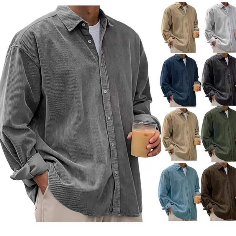 European and American Foreign Trade 2026 New Cross-Border Amazon Men's Solid Color Long-Sleeve Casual Vintage Shirt Jacket for Men European and American Foreign Trade 2026 New Cross-Border Amazon Men's Solid Color Long-Sleeve Casual Vintage Shirt Jacket for Men