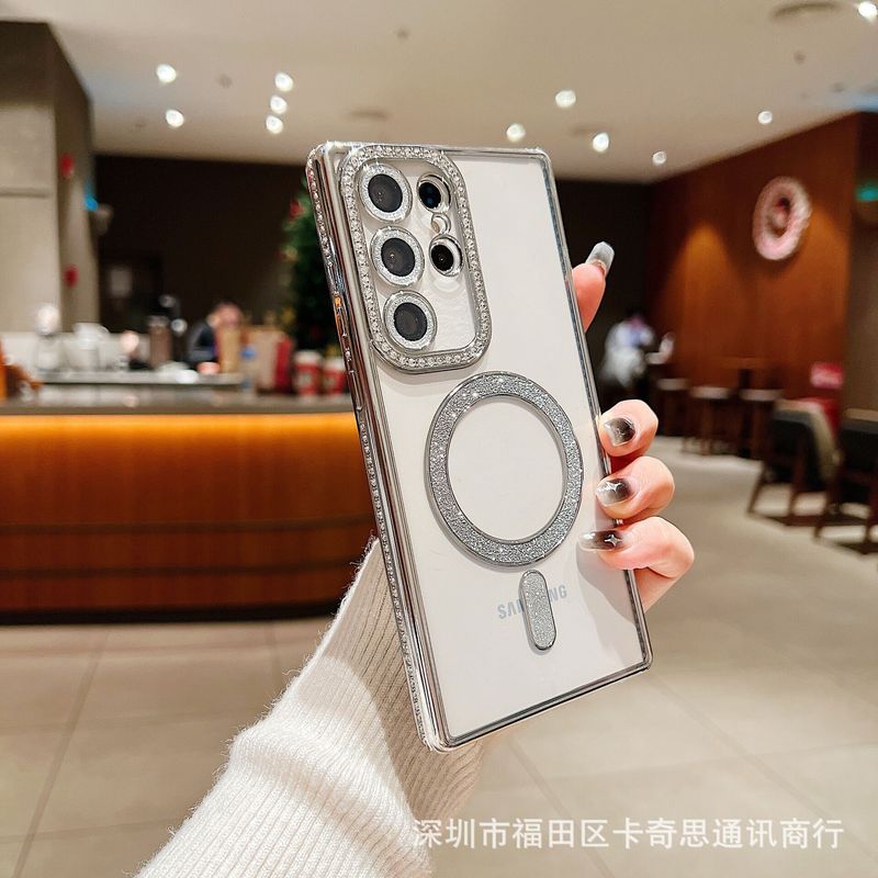 Samsung Galaxy A07 ラインストーン磁気吸着式携帯電話ケース A17 透明 S25 Ultra 電気メッキ A06 保護ケースに適用|undefined