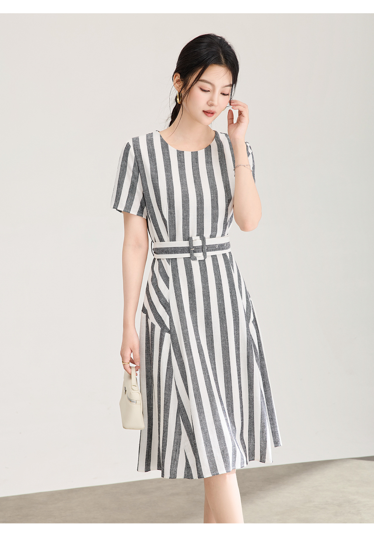 Đầm maxi nữ sọc kẻ thanh lịch chất liệu lanh mùa hè — Màu sọc chi tiết 14