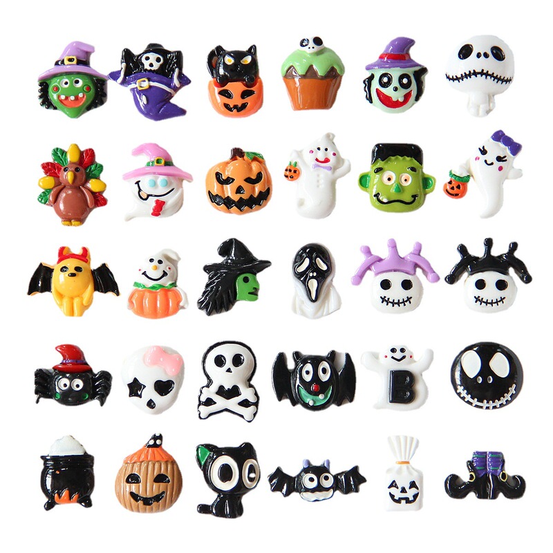 New Halloween Vampire Ghost Pumpkin Bat Resin Accessories DIY Halloween Hairpin Hairband Ring Accessories