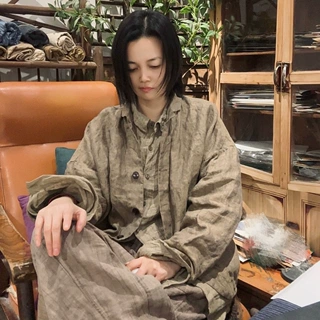 25/2 SN129 文艺休闲早春长袖色织肌理感亚麻衬衫