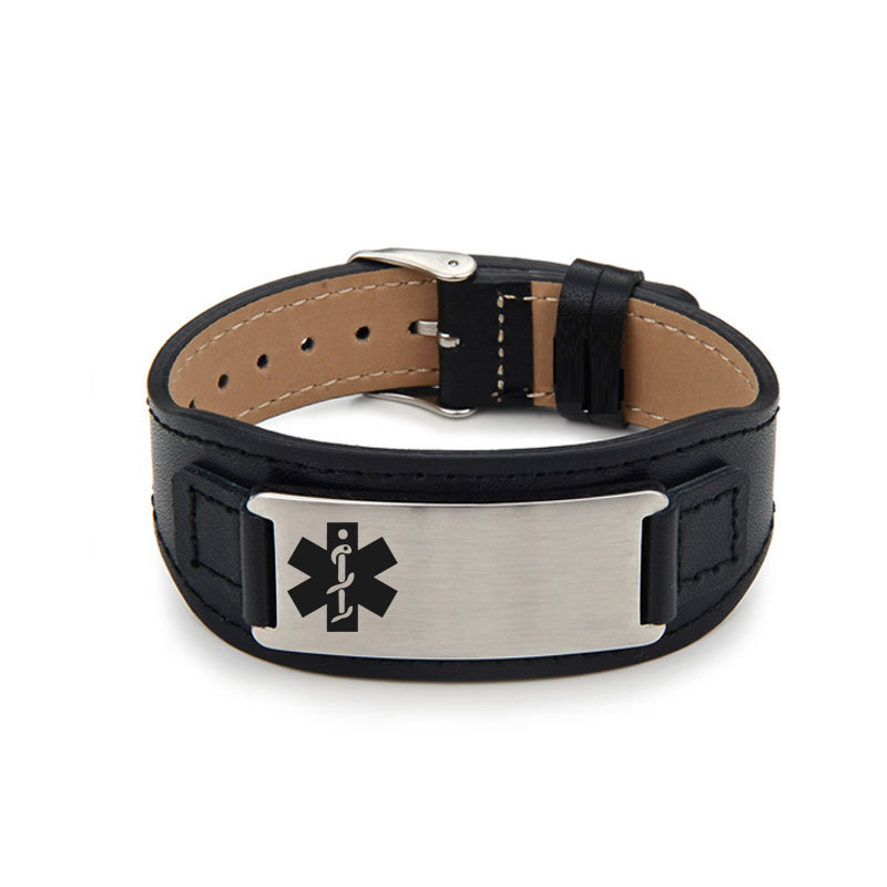 Black leather+rigid curved piece medical logo+DIY word printing