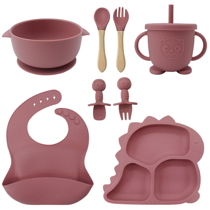 Baby Products Factory Vajilla para bebés Juego de vajilla de silicona para recién nacidos Juego de vajilla para niños de dibujos animados Juego de complementos alimenticios