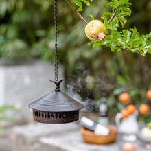 户外铁艺蚊香盒家用花园悬挂式创意熏香炉防风带盖蚊香托盘