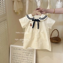女童海军风学院风短袖连衣裙夏款宝宝幼儿园演出校服园服公主裙子