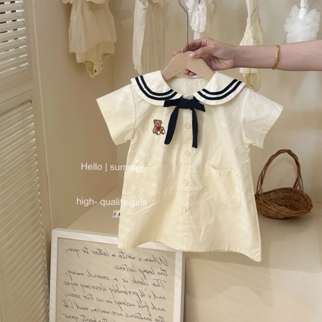 Vestido de manga corta estilo universitario de estilo marino para niñas estilo verano bebé rendimiento de jardín de infantes uniforme escolar uniforme de jardín falda de princesa