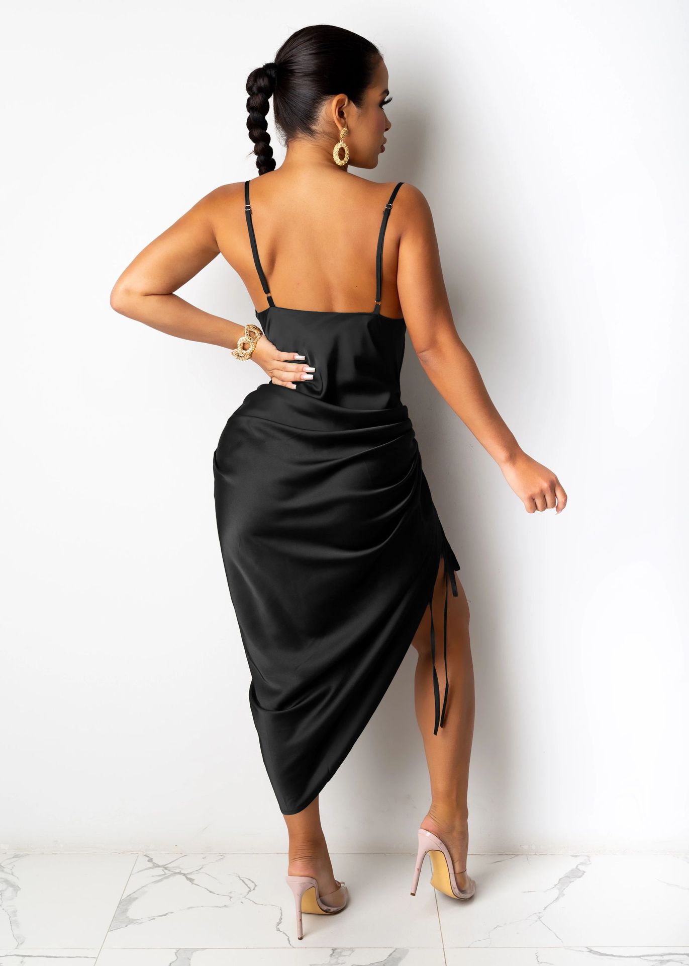 new fashion sexy backless lace-up slit pleated sling long skirt NSMI26094
