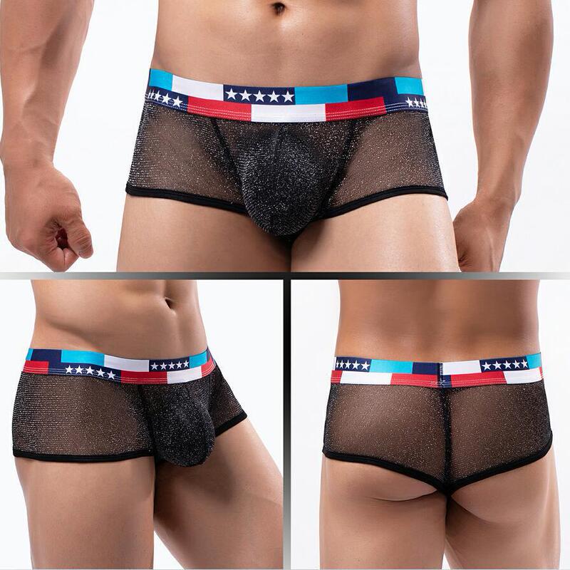 Wholesale Men's Underwear Performance Perspective Ultra Fine Mesh Pocket Low Waist U Convex Wide Side Small Boxers plus size E076B