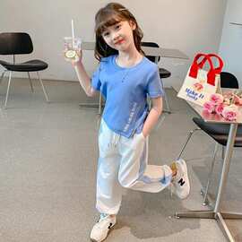 女童运动套装夏薄款2024新款儿童韩版防蚊裤两件套小女孩洋气夏装