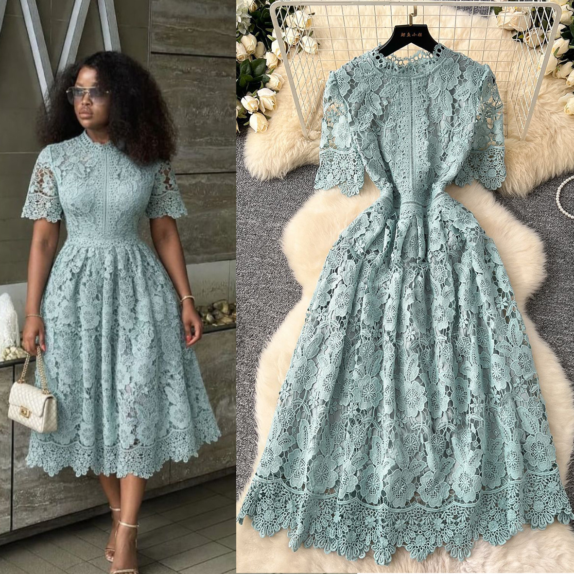 Retro elegant lace fitted dress