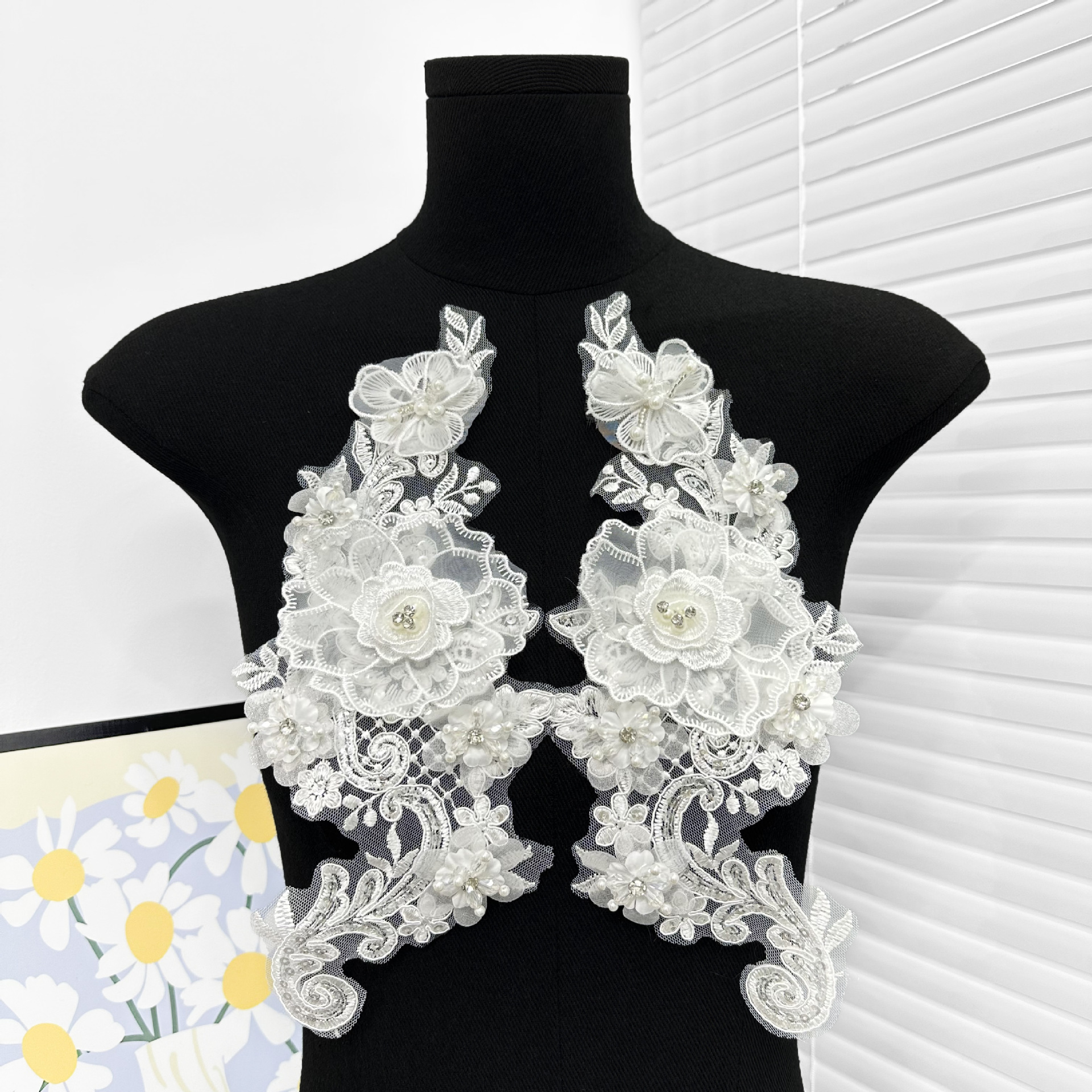 Blanco estereoscópico cuentas de encaje flor pegatinas de vestido de boda accesorios de decoración de flores de diamante hechas a mano zapatos accesorios de ropa de sombreros image 7