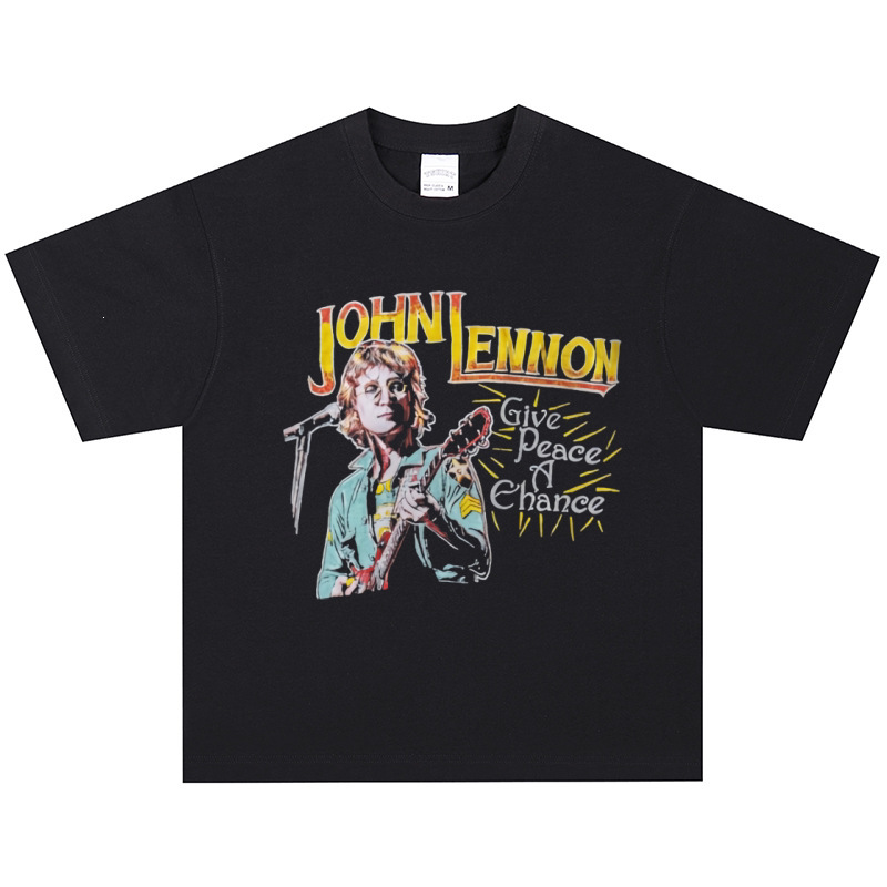 John Lennon T-shirt rock American retro street style short sleeve trendy heavy vintage long sleeve John Lennon T-shirt rock American retro street style short sleeve trendy heavy vintage long sleeve
