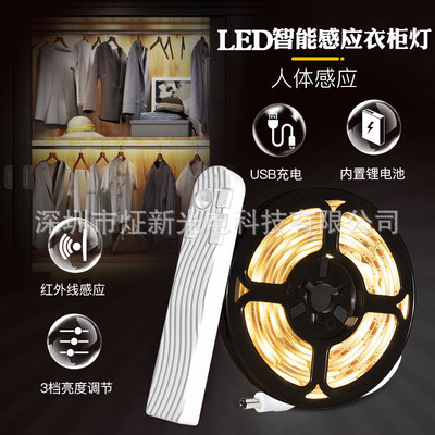 LED锂電池人體感應燈帶 充電款感應燈 衣櫃 感應廚衛燈30燈珠每米