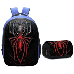 Hot-Selling Spider-Man Printed Double-Layer Backpack for Boys and Children, Double-Layer Pencil Case Two-Piece Set, Cross-Border