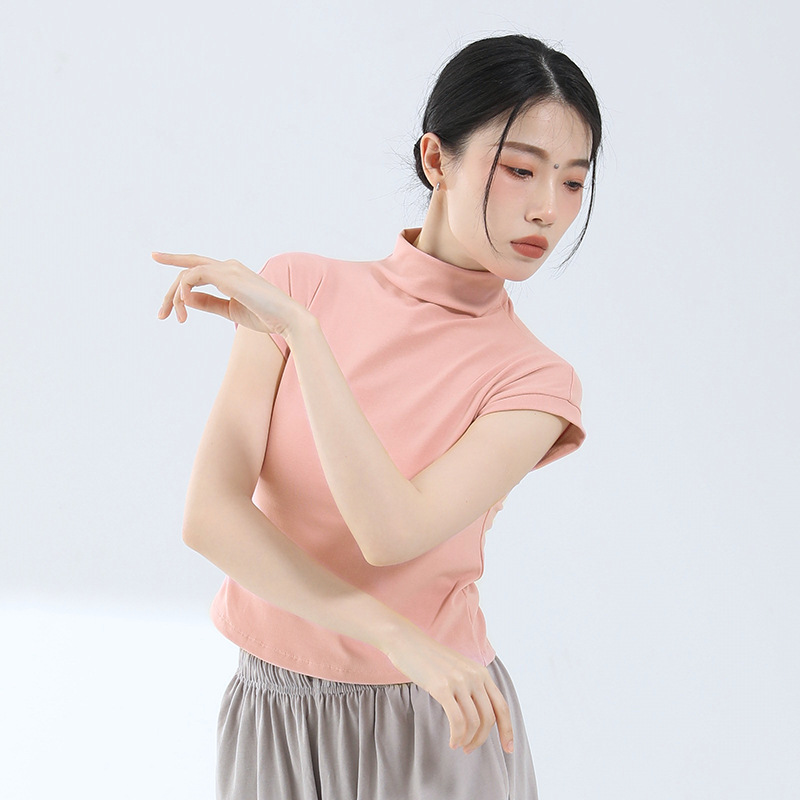 Modern Dance Practice Clothes, New High-Neck Short-Sleeved Women's Tops, Dance Clothes, Classical Dance Slim-Fitting Daily Training Clothes