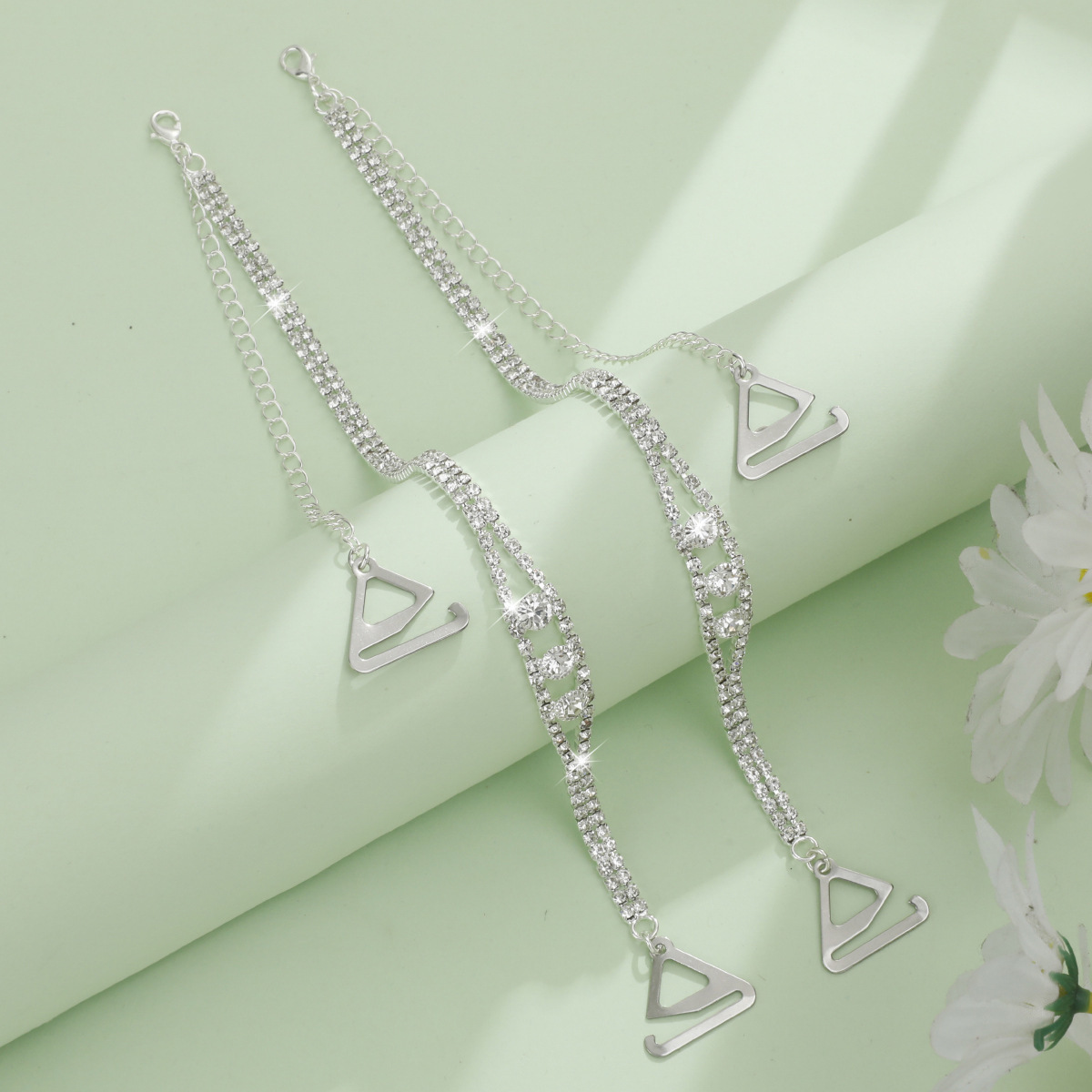 2줄 클립 다이아몬드 실버