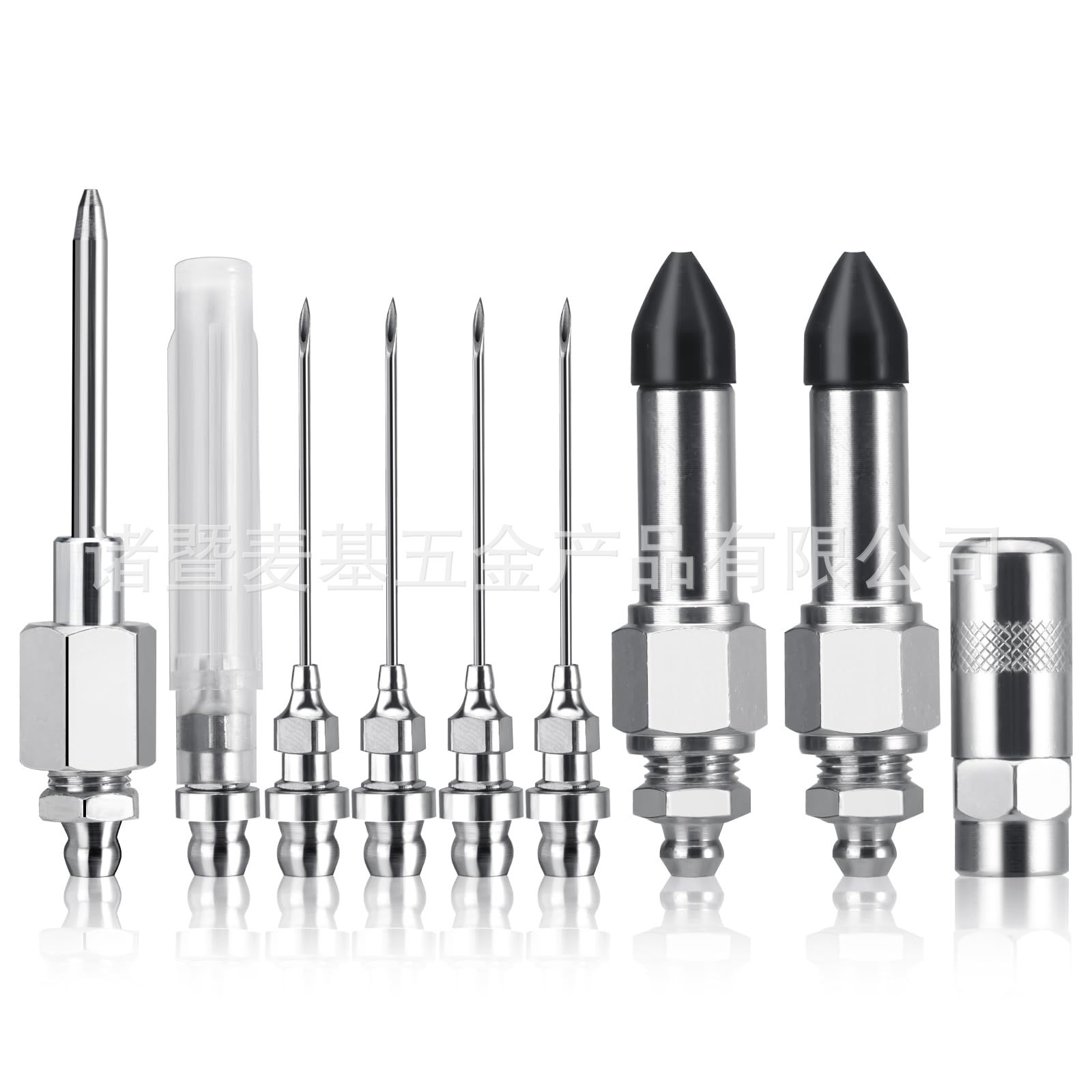 润滑注油工具9件套,不锈钢润滑油枪注油针套件橡胶嘴尖嘴适配器