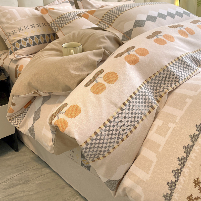 Sábanas de algodón para la piel, ropa de cama de cuatro estaciones, cubierta de edredón grueso de alta calidad, 100 algodón pulido, cuatro piezas