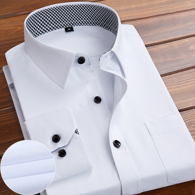 Men's Long Sleeve White Shirt Business Twill Men's Professional Dress Hotel KTV Work Clothes Black
