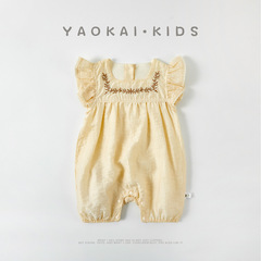 夏季嬰兒連體衣甜美可愛新生兒爬服女寶寶連體爬爬服小飛袖連體衣